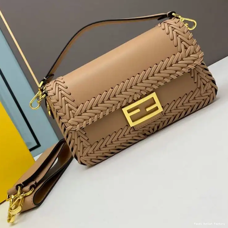 Cheap HOT Stitching Fendi Bag Medium Apricot Leather In Baguette 0625